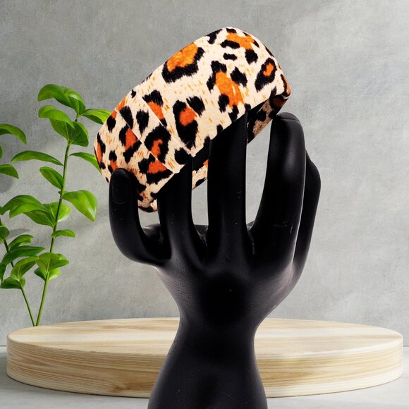 Leopard Print Fabric-Wrapped Chunky Bangle Bracelet — Animal Print Statement - Picture 4 of 7